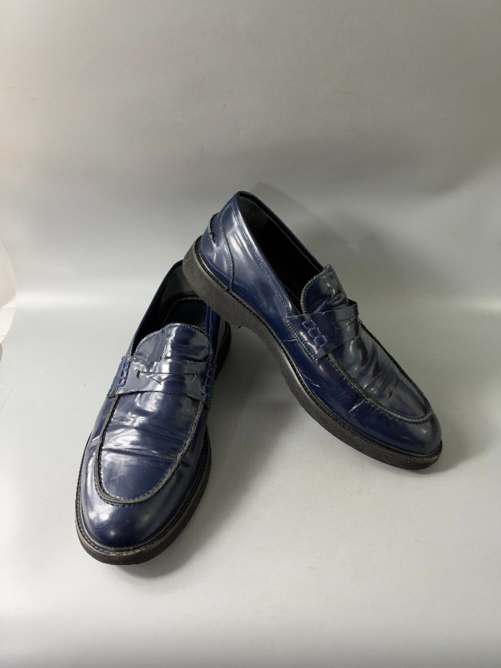 Authentic Vellap Pais Navy Blue Patent Leather Loafers, Men's Size 9.5
